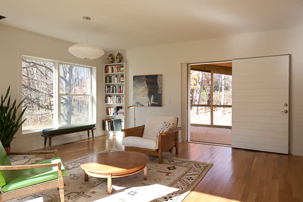 Bill Penner House Gambier, OH living room with view of porch