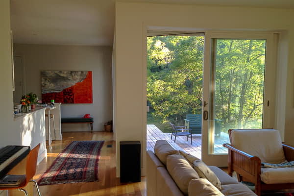 Bill Penner House Gambier, OH view south to kitchen and exterior wood patio