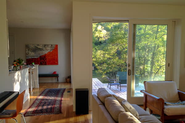 Bill Penner Architect House Gambier, OH view south to kitchen and exterior wood patio