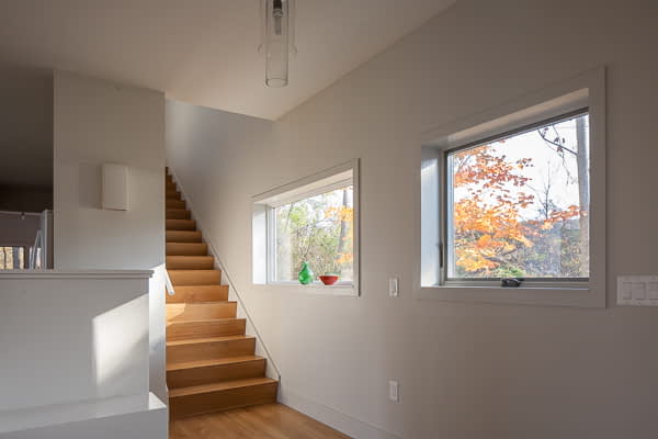 Bill Penner Architect House Gambier, OH entry foyer and view of stairs to second floor