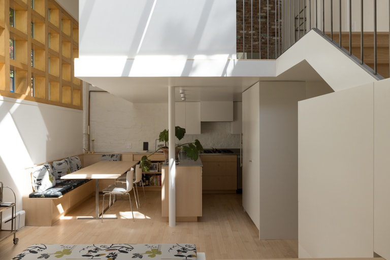 Bill Penner Brooklyn townhouse kitchen under mezzanine